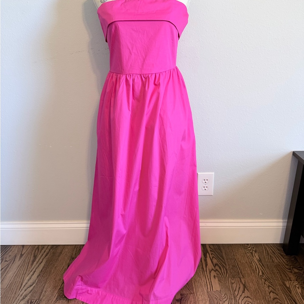 HYFVE Strapless Maxi Dress w Pockets Hot Pink Smocked Back Size Medium - Picture 3 of 9